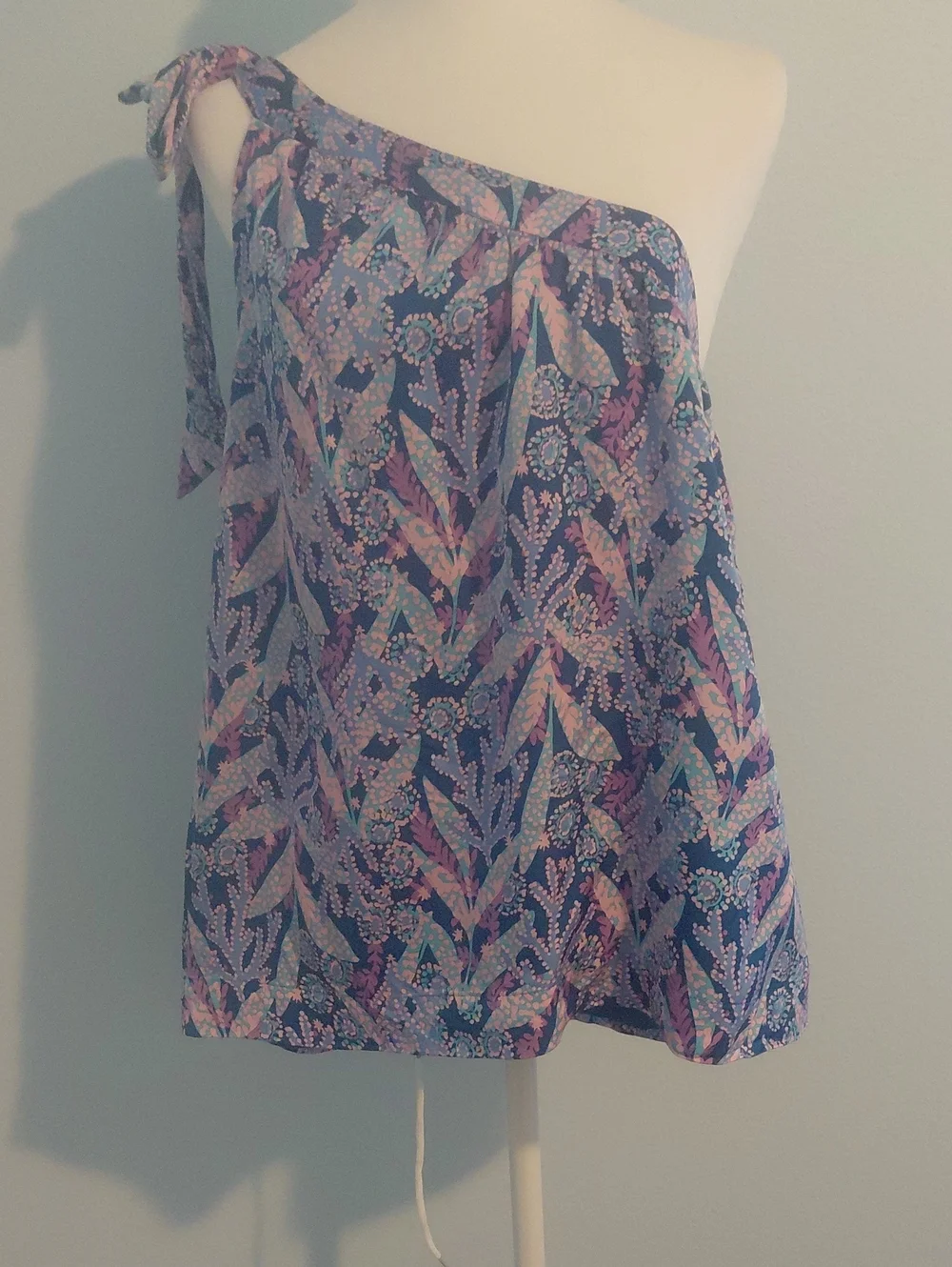 Lilly Pulitzer One-Shoulder Navy Pink Floral Print Top